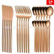 Load image into Gallery viewer, Stainless Steel Knife and Forks 24-Piece Portuguese Tableware Set Golden Set Creative Western Food Steak Knife