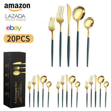 Load image into Gallery viewer, Stainless Steel Tableware Knife, Fork and Spoon 5-Piece Set Portuguese Western Food Knife, Fork and Spoon Tableware 20-Piece Set
