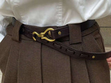 Load image into Gallery viewer, Belt Women's Thin Belt Retro Handmade Genuine Leather Waist Chain Pin Buckle Leather