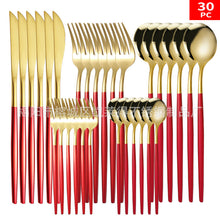 Load image into Gallery viewer, Stainless Steel Knife and Forks 30-Piece Set Portuguese Tableware Golden Set Western Food Steak Knife Fork and Spoon