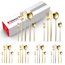 Load image into Gallery viewer, Stainless Steel Knife and Forks Four-Piece Spray Paint Portuguese Tableware 30 Pieces Golden Set Creative Western Food