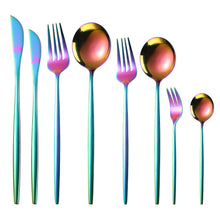 Load image into Gallery viewer, Stainless Steel Dessert Knife Fork and Spoon 8-Piece Set Portuguese Tableware Golden Set Creative Western Food Steak Knife Fruit Fork
