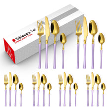 Load image into Gallery viewer, Stainless Steel Knife and Forks Four-Piece Spray Paint Small Waist Tableware 24 Pieces Golden Set Creative Western Food Steak Knife, Fork and Spoon