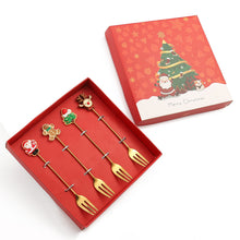 Load image into Gallery viewer, Creative Coffee Spoon Golden Fruit Fork Christmas Tree Elderly Dessert Spoon Four-Piece Set