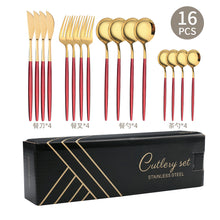 Load image into Gallery viewer, Steak Knife and Fork round Spoon Stainless Steel Spoon Portuguese Tableware Golden Set Spork