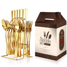 Load image into Gallery viewer, Stainless Steel Tableware 24-Piece Set 1010 Western Food 4 Main Pieces Tableware Stand Gift Set Products