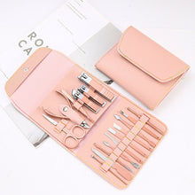 Load image into Gallery viewer, Rose Golden Scissors Nail Clippers Suit Tri-Fold Bag 16-Piece Pedicure Manicure Implement Ladies
