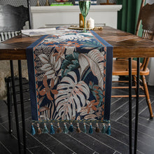 Load image into Gallery viewer, American Vintage Table Runner Yarn-Dyed Jacquard Tropical Rainforest Tassel Household Polyester Tablecloth Table Runner Tailstock Flag