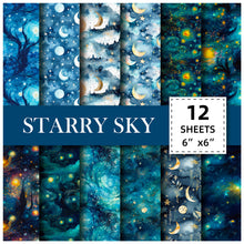 Load image into Gallery viewer, 12 Sheets/Pack Blue Starry Sky Album Clipbook Hand Account Cards Background Paper 6-Inch Pattern Sticker DIY Journal Material