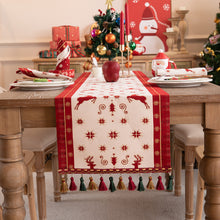 Load image into Gallery viewer, Christmas Jacquard Elk Table Runner Tassel Table Runner Holiday Decoration Supplies
