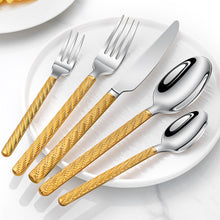 Load image into Gallery viewer, 5pcs/Set 304 Stainless Steel Hemp Rope Pattern Tableware Vintage Western Food/Steak Knife and Fork Spoon Kit