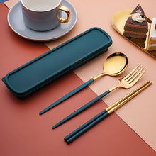 Load image into Gallery viewer, Stainless Steel Convenient Tableware Chopsticks Spoon Kit Portuguese Tableware Three-Piece Set Gift for Students