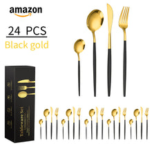 Load image into Gallery viewer, Stainless Steel Knife, Fork and Spoon 4-Piece Portuguese Stainless Steel Western Food Knife, Fork and Spoon 24-Piece Gift Box