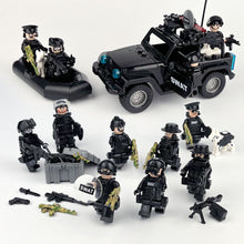 Load image into Gallery viewer, Building Blocks Toy SWAT Doll Toy Suit Black Jeep Mini Rubber Raft