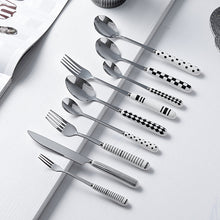 Load image into Gallery viewer, Chaobai Ceramic Hepburn Style Tableware Knife, Fork and Spoon Niche Polka Dot Stainless Steel Tableware Creative High-Looking Fruit Knife and Fork