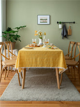 Load image into Gallery viewer, Tablecloth French Romantic Cotton Linen Cut White Fur Ball Rectangular Table Cloth