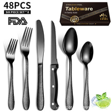Load image into Gallery viewer, Hammered Stainless Steel Tableware Set Gift Western Tableware Water Cube Knife, Fork and Spoon Steak Knife