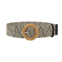 Load image into Gallery viewer, Straw Woven Elastic Stretch Belt Tight Dress Wood Style Buckle Belt