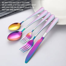 Load image into Gallery viewer, Stainless Steel Tableware Set Plaid Handle Knife, Fork and Spoon Christmas Tableware Gift Box 20-Piece Set