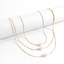 Load image into Gallery viewer, French Multi-Layer Twin Imitation Pearl Pendant Neck Accessories Geometric Slim Chain Snake Bone Necklace
