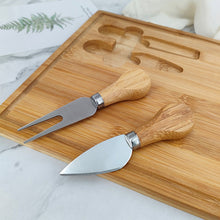 Load image into Gallery viewer, Stainless Steel Cheese Knife Three-Piece Bamboo Board Set Cheese Knife Butter Knife Baking Tool Cream Cheese Cutter