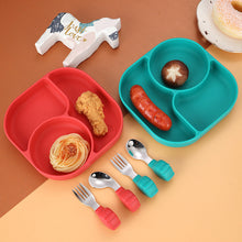 Load image into Gallery viewer, Baby Fork and Spoon Integrated Silica Gel Sucker Toddler Feeding Dinner Plate Children Tableware