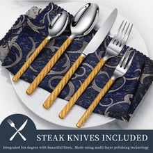 Load image into Gallery viewer, 5pcs/Set 304 Stainless Steel Hemp Rope Pattern Tableware Vintage Western Food/Steak Knife and Fork Spoon Kit