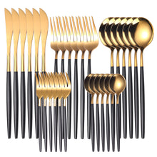 Load image into Gallery viewer, Stainless Steel Knife and Forks 30-Piece Set Portuguese Tableware Golden Set Creative Western Food Steak Knife, Fork and Spoon