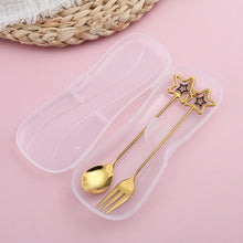 Load image into Gallery viewer, Stainless Steel Stirring Spoon Pentagram Spoon Fork Golden Cherry Blossom Dessert Spoon