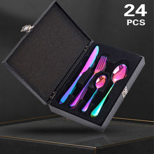 Load image into Gallery viewer, Stainless Steel Tableware Four Components Gift Set Wooden Box Gift Box Knife, Fork and Spoon