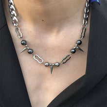 Load image into Gallery viewer, Unisex Style Dark Titanium Steel Necklace Suitable for Men and Women to Wear Ornament Hip Hop Stitching Rivet Collar