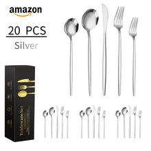 Load image into Gallery viewer, Stainless Steel Tableware Knife, Fork and Spoon 5-Piece Set Portuguese Western Food Knife, Fork and Spoon Tableware 20-Piece Set
