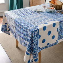 Load image into Gallery viewer, Blue Stitching Tablecloth Geometric Printing Simple Cotton Linen Table Cloth Restaurant Kitchen Cloth
