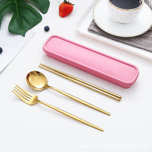 Load image into Gallery viewer, Stainless Steel Portable Tableware Set Chopsticks Spoon Fork Portuguese Tableware Three-Piece Stainless Steel