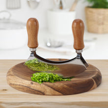 Load image into Gallery viewer, Stainless Steel Double-Sided Cutter Onion Vanilla Cutter Set Cheese Cutter Wooden Handle Double Handle Swing Cutter Cutting Board