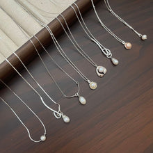 Load image into Gallery viewer, 925 Sterling Silver Natural Freshwater Pearl Necklace Ornament Women's Pendant Chain Clavicle Chain