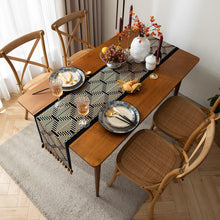 Load image into Gallery viewer, Jacquard Table Runner American Retro Geometric Line Tassel Table Runner Polyester Tablecloth Tailstock Flag Chest of Drawers Dustproof Tablecloth