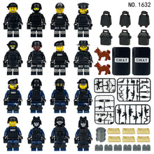 Load image into Gallery viewer, 16pcs/St Blue SWAT Black Doll Toy Anti-Terrorism Military Model Doll Children Assembling Building Blocks Toy