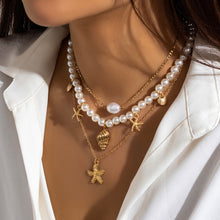 Load image into Gallery viewer, Multi-Layer Beaded Necklace Beach Imitation Pearl Necklace Starfish Shell Retro Vacation Necklace