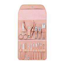 Load image into Gallery viewer, Rose Golden Scissors Nail Clippers Suit Tri-Fold Bag 16-Piece Pedicure Manicure Implement Ladies