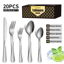 Load image into Gallery viewer, Stainless Steel Tableware Set Plaid Handle Knife, Fork and Spoon Christmas Tableware Gift Box 20-Piece Set
