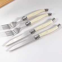 Load image into Gallery viewer, Stainless Steel Knife, Fork and Spoon Set White Plastic Handle Steak Knife Steak Fork Spoon Steak Western Tableware