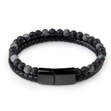 Load image into Gallery viewer, Volcanic Natural Stone Agate Tiger Eye Bracelet Stainless Steel Beaded Leather Rope Men's and Women's Bracelet
