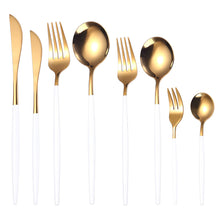 Load image into Gallery viewer, Stainless Steel Dessert Knife Fork and Spoon 8-Piece Set Portuguese Tableware Golden Set Creative Western Food Steak Knife Fruit Fork