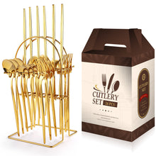 Load image into Gallery viewer, Stainless Steel Tableware 24-Piece Set 1010 Western Food 4 Main Pieces Tableware Stand Gift Set Products