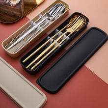Load image into Gallery viewer, Stainless Steel Convenient Tableware Chopsticks Spoon Kit Portuguese Tableware Three-Piece Set Gift for Students