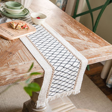 Load image into Gallery viewer, Cotton and Linen Stitching Table Runner Two-Color Woven Tassel Natural Material American Country Holiday Tablecloth