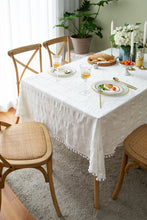 Load image into Gallery viewer, Tablecloth French Romantic Cotton Linen Cut White Fur Ball Rectangular Table Cloth