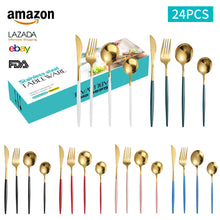 Load image into Gallery viewer, Stainless Steel Western Tableware Knife, Fork and Spoon 24-Piece Set 6-Person Steak Knife, Fork and Spoon Spoon Set