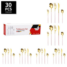 Load image into Gallery viewer, Stainless Steel Tableware Portuguese Knife and Fork 30-Piece Set Western Food Golden Steak Knife, Fork and Spoon Light Luxury Gift Set